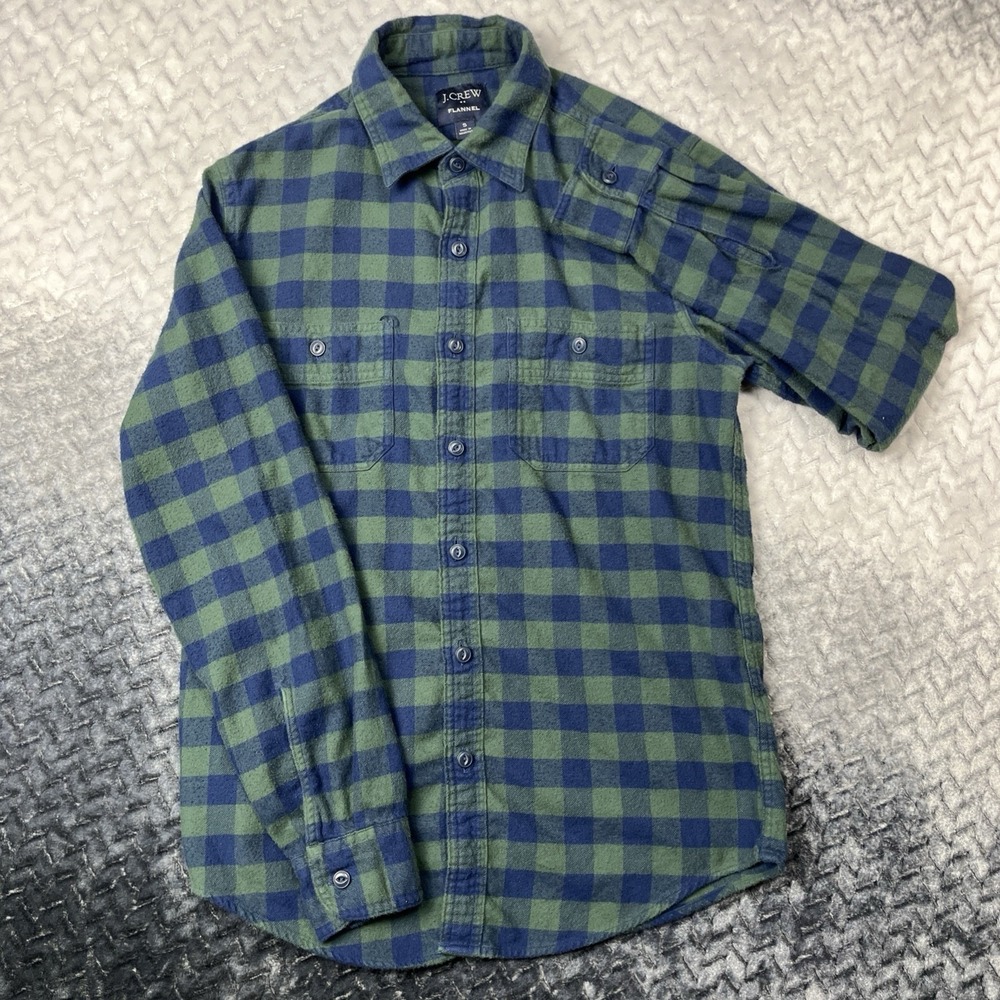 J Crew Shirt Mens Small Blue Green Plaid Mid Weight‎ Flannel Work Button Classic